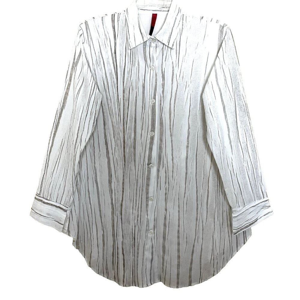 Blanque Tunic Top Shirt Blouse Lagenlook Iridescent Stripes Art to Wear Neutral